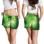 Green Sparkle Galaxy Print Women's Shorts