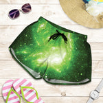 Green Sparkle Galaxy Print Women's Shorts