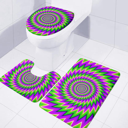 Green Spiral Moving Optical Illusion 3 Piece Bath Mat Set