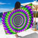 Green Spiral Moving Optical Illusion Beach Sarong Wrap