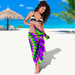 Green Spiral Moving Optical Illusion Beach Sarong Wrap