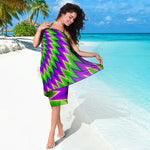 Green Spiral Moving Optical Illusion Beach Sarong Wrap
