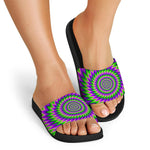 Green Spiral Moving Optical Illusion Black Slide Sandals