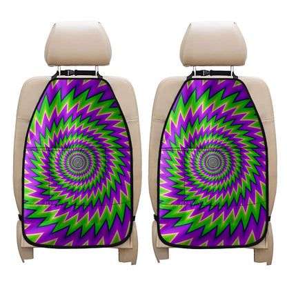 Green Spiral Moving Optical Illusion Car Seat Organizers