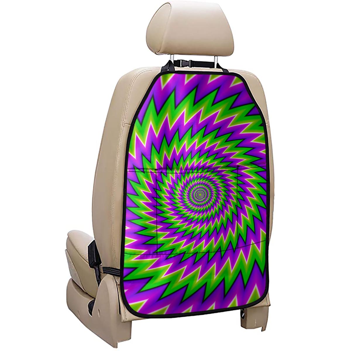 Green Spiral Moving Optical Illusion Car Seat Organizers