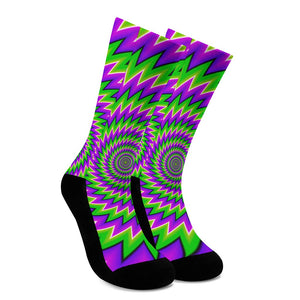 Green Spiral Moving Optical Illusion Crew Socks