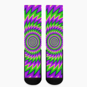 Green Spiral Moving Optical Illusion Crew Socks