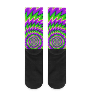 Green Spiral Moving Optical Illusion Crew Socks