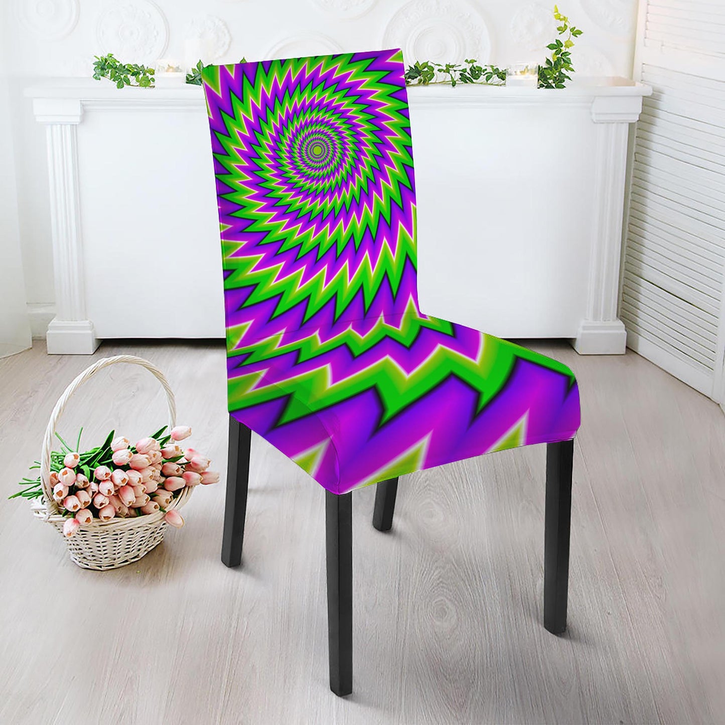 Green Spiral Moving Optical Illusion Dining Chair Slipcover