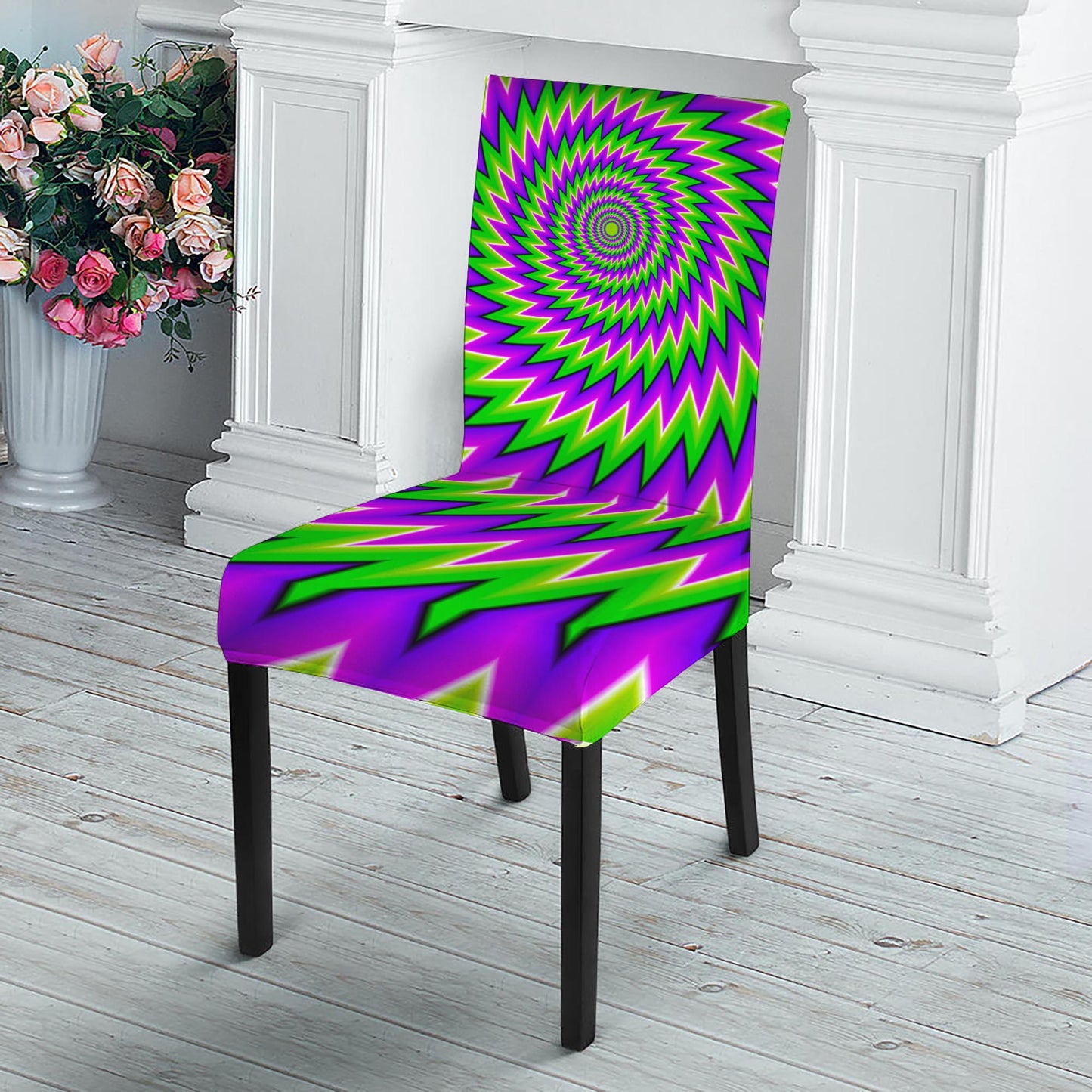 Green Spiral Moving Optical Illusion Dining Chair Slipcover