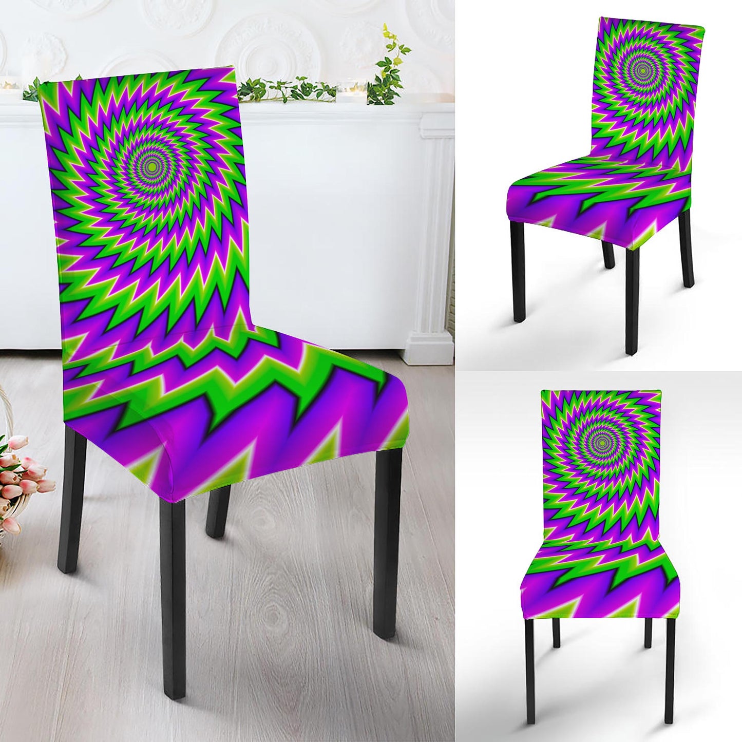 Green Spiral Moving Optical Illusion Dining Chair Slipcover