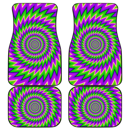 Green Spiral Moving Optical Illusion Front and Back Car Floor Mats