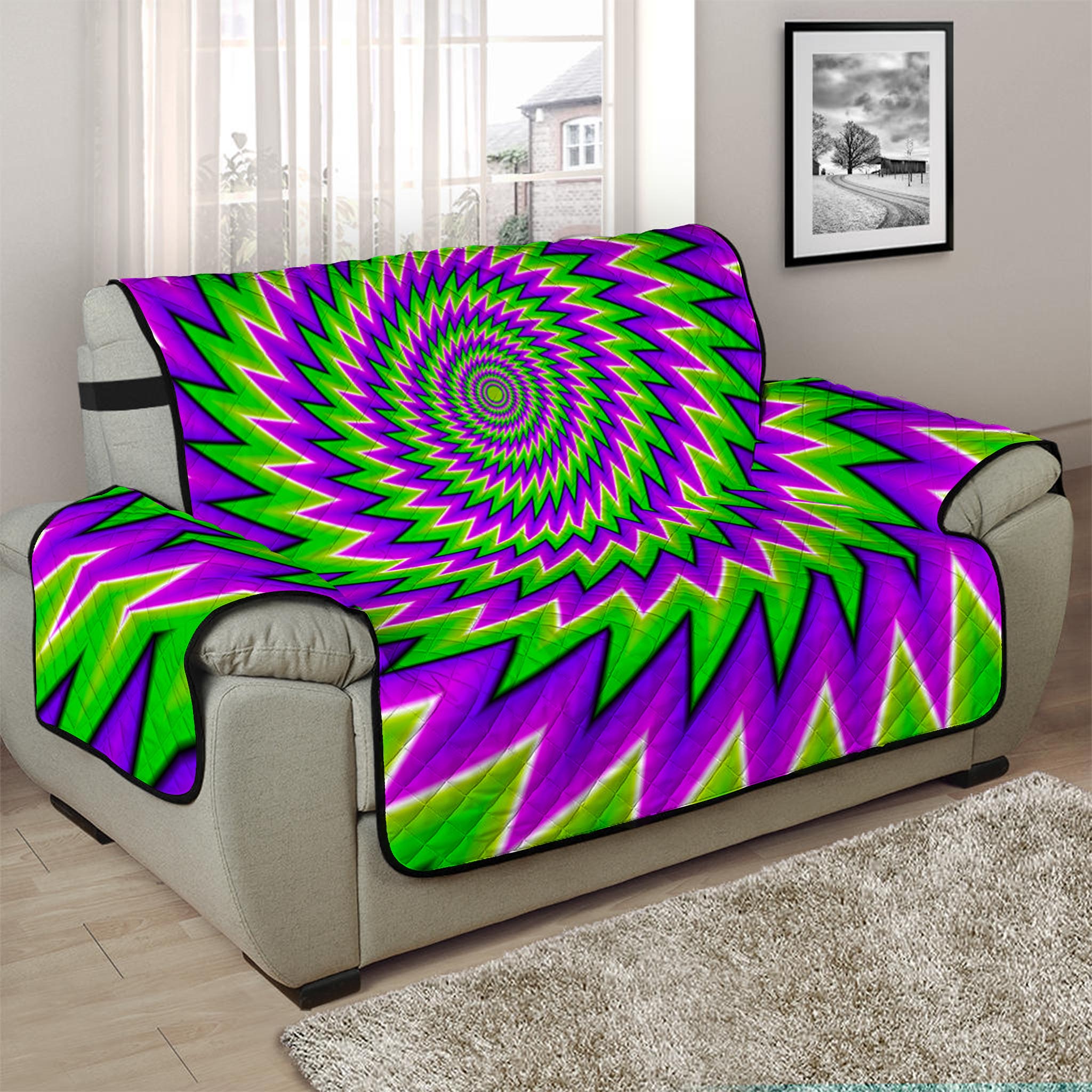 Green Spiral Moving Optical Illusion Half Sofa Protector