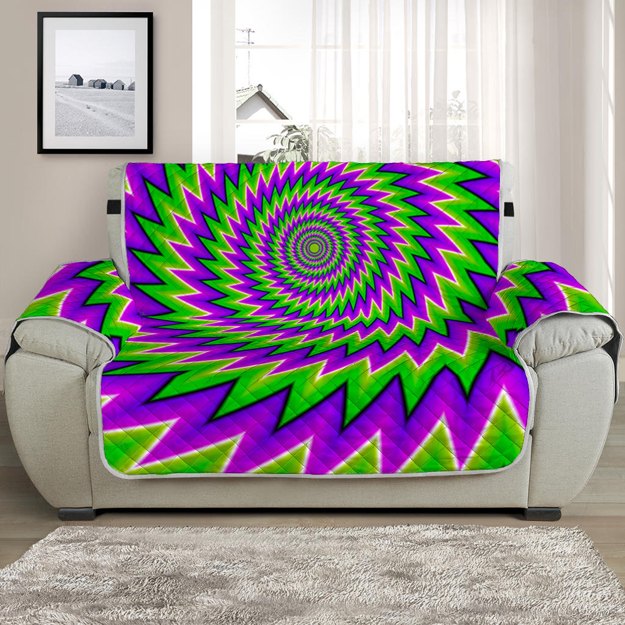 Green Spiral Moving Optical Illusion Half Sofa Protector