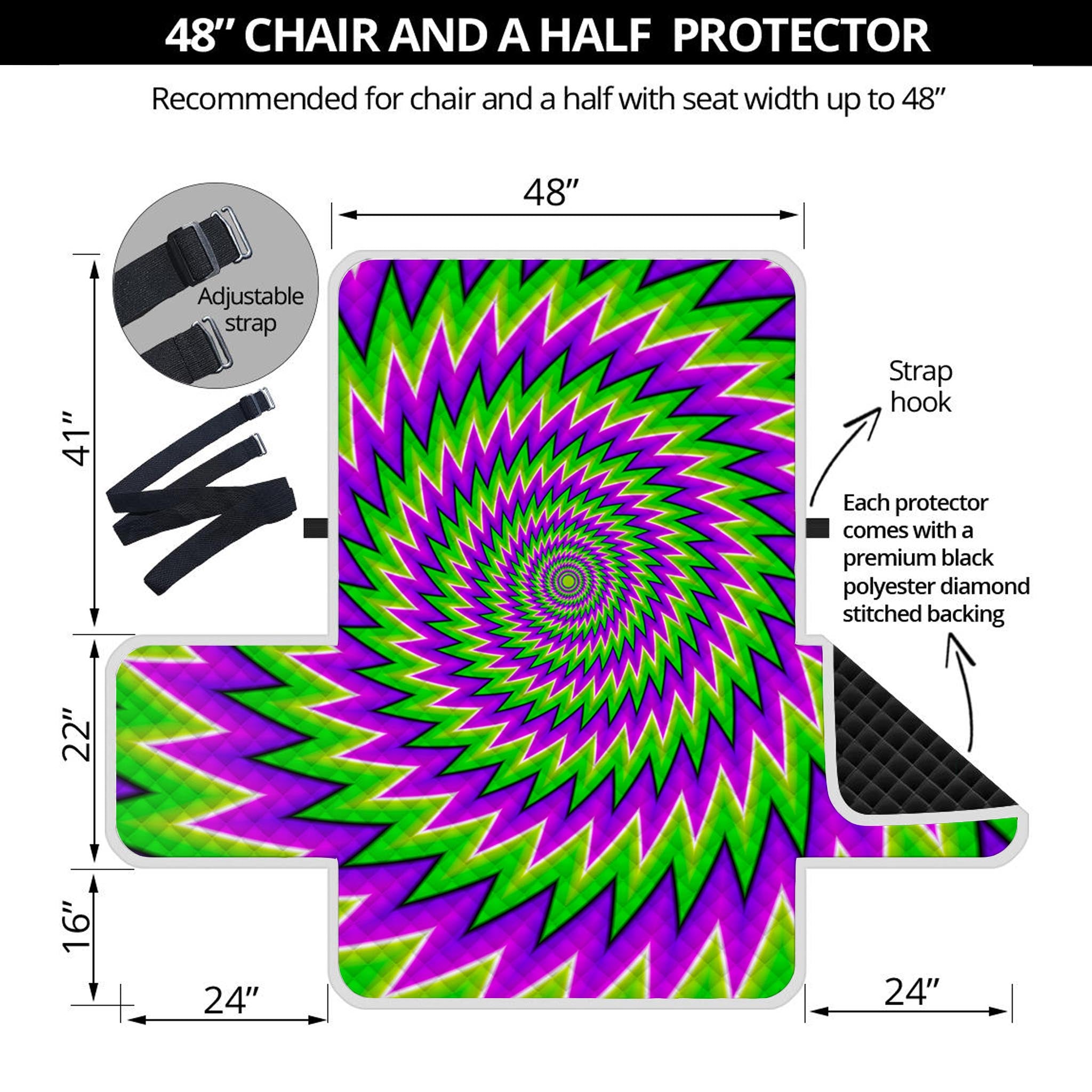 Green Spiral Moving Optical Illusion Half Sofa Protector