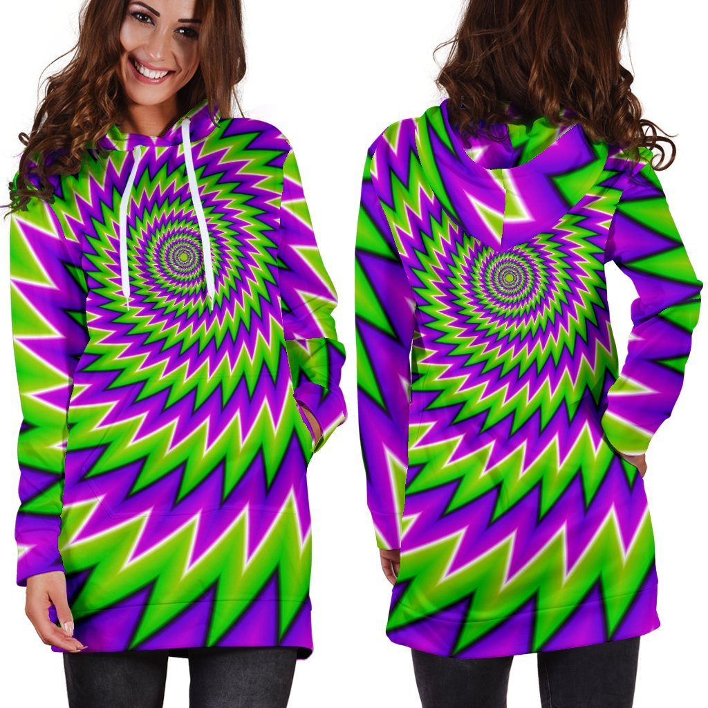 Green Spiral Moving Optical Illusion Hoodie Dress GearFrost