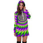 Green Spiral Moving Optical Illusion Hoodie Dress GearFrost