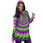 Green Spiral Moving Optical Illusion Hoodie Dress GearFrost