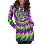 Green Spiral Moving Optical Illusion Hoodie Dress GearFrost