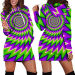Green Spiral Moving Optical Illusion Hoodie Dress GearFrost