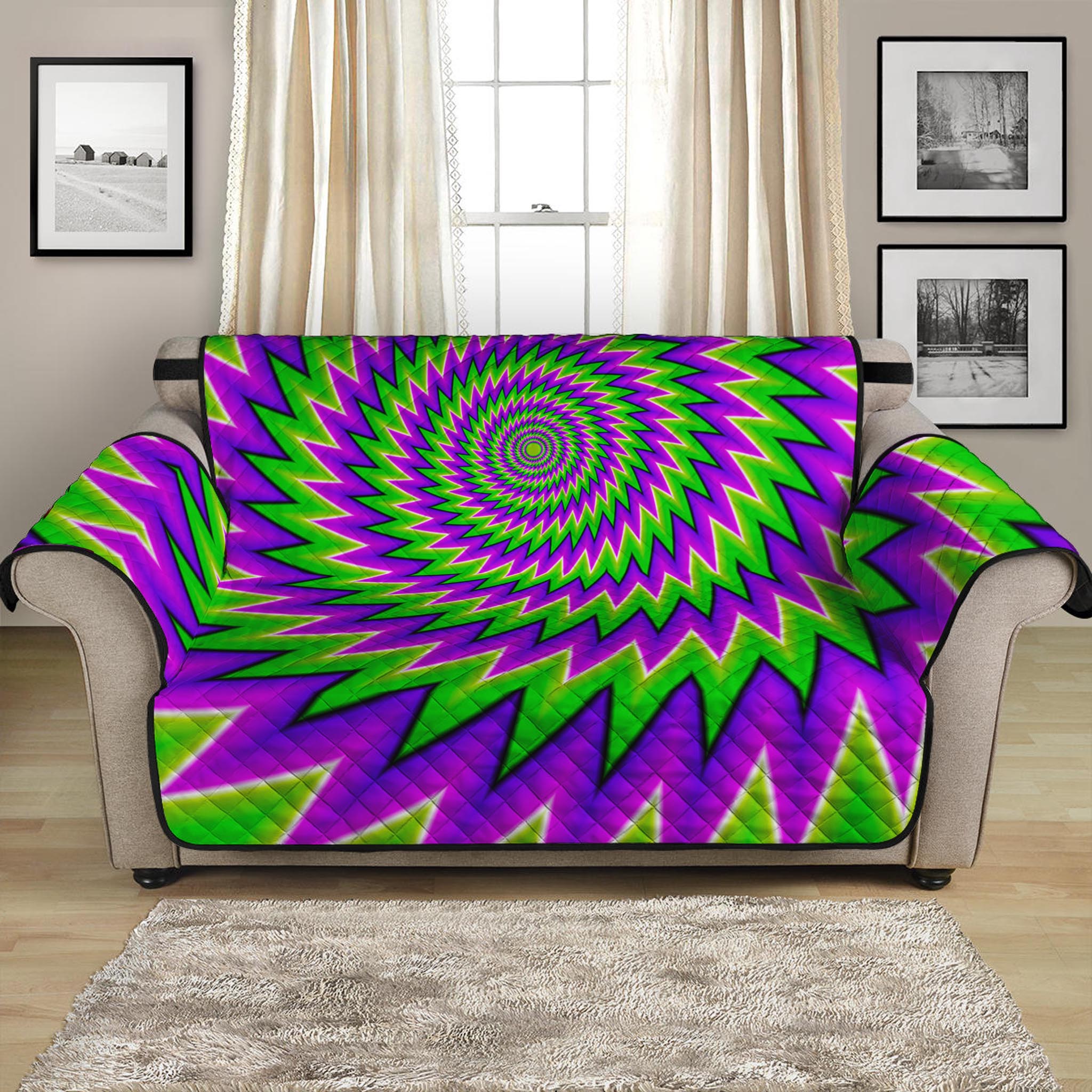 Green Spiral Moving Optical Illusion Loveseat Protector