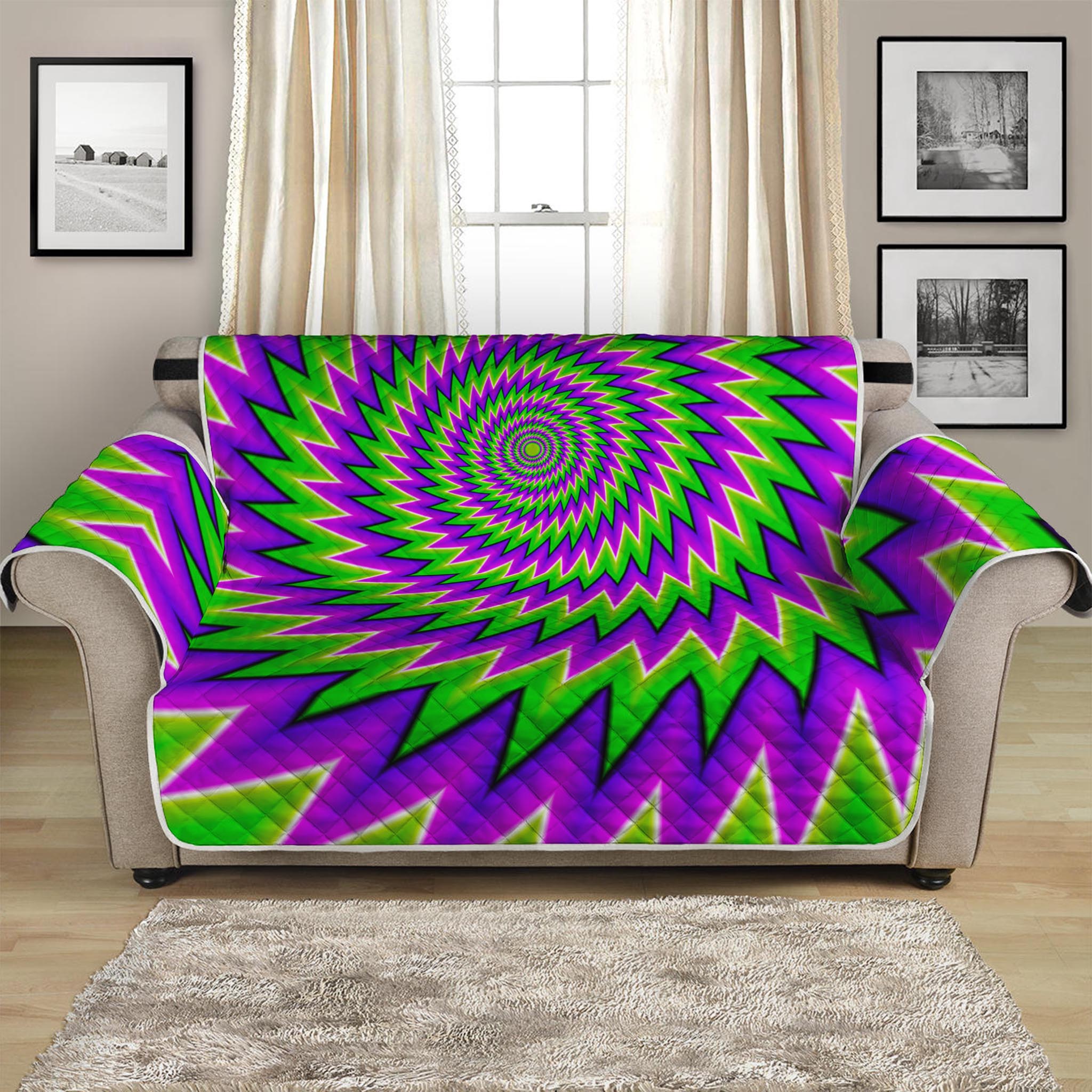 Green Spiral Moving Optical Illusion Loveseat Protector