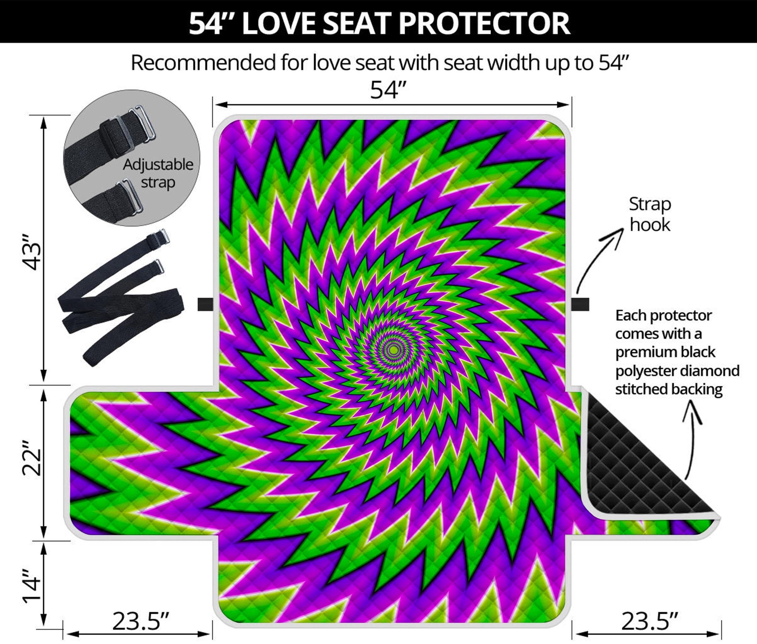 Green Spiral Moving Optical Illusion Loveseat Protector