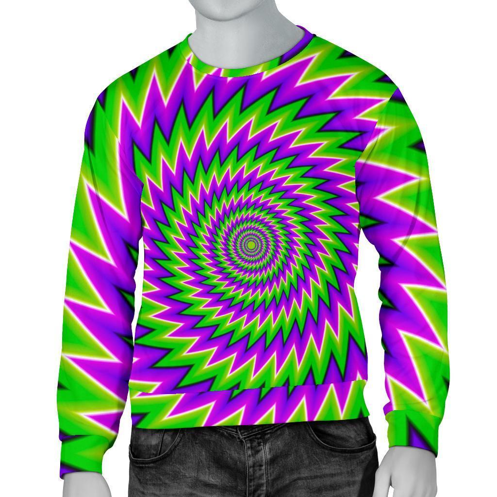 Green Spiral Moving Optical Illusion Men's Crewneck Sweatshirt GearFrost