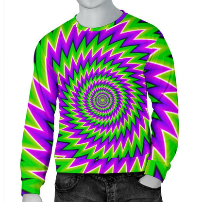 Green Spiral Moving Optical Illusion Men's Crewneck Sweatshirt GearFrost