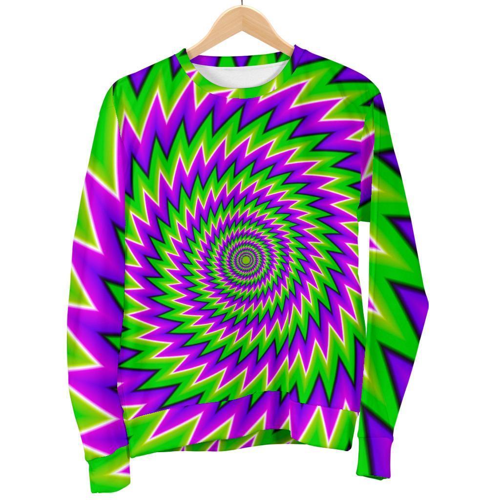 Green Spiral Moving Optical Illusion Men's Crewneck Sweatshirt GearFrost