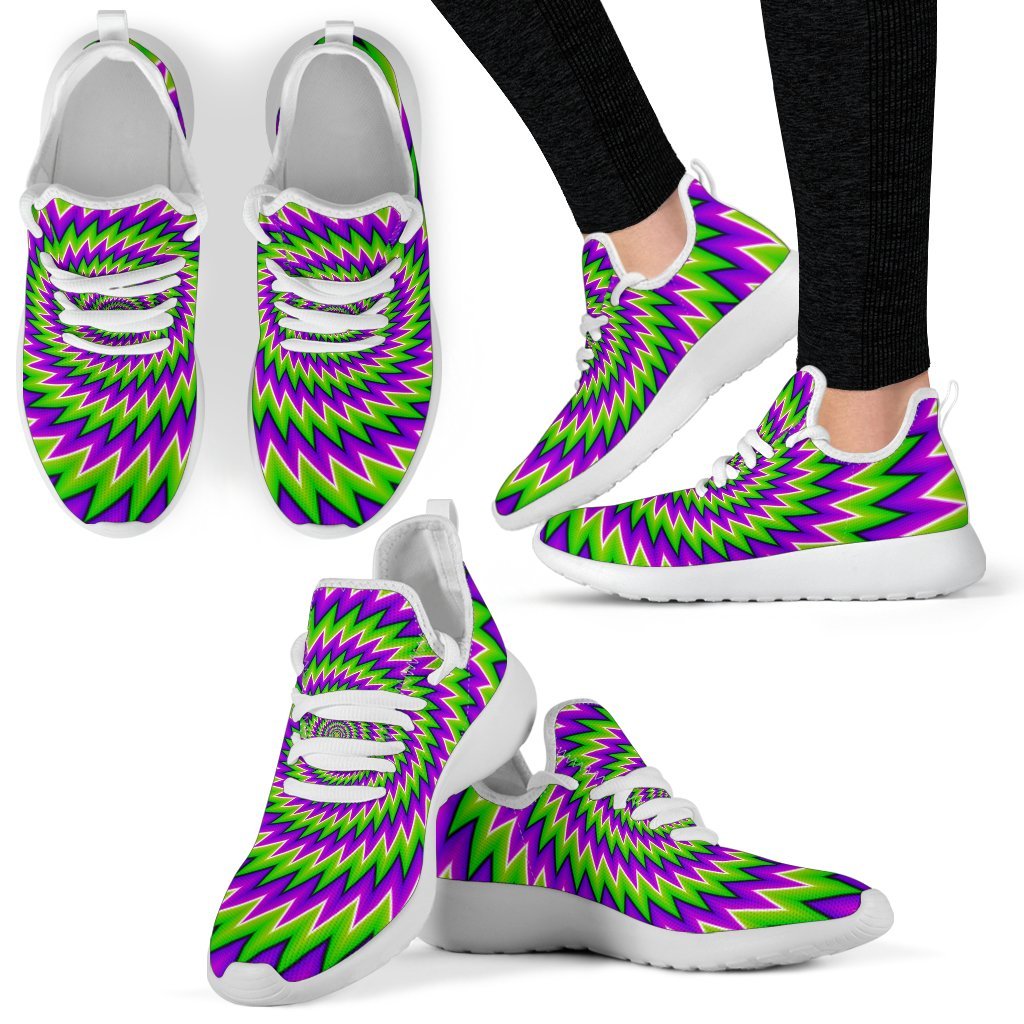 Green Spiral Moving Optical Illusion Mesh Knit Shoes GearFrost