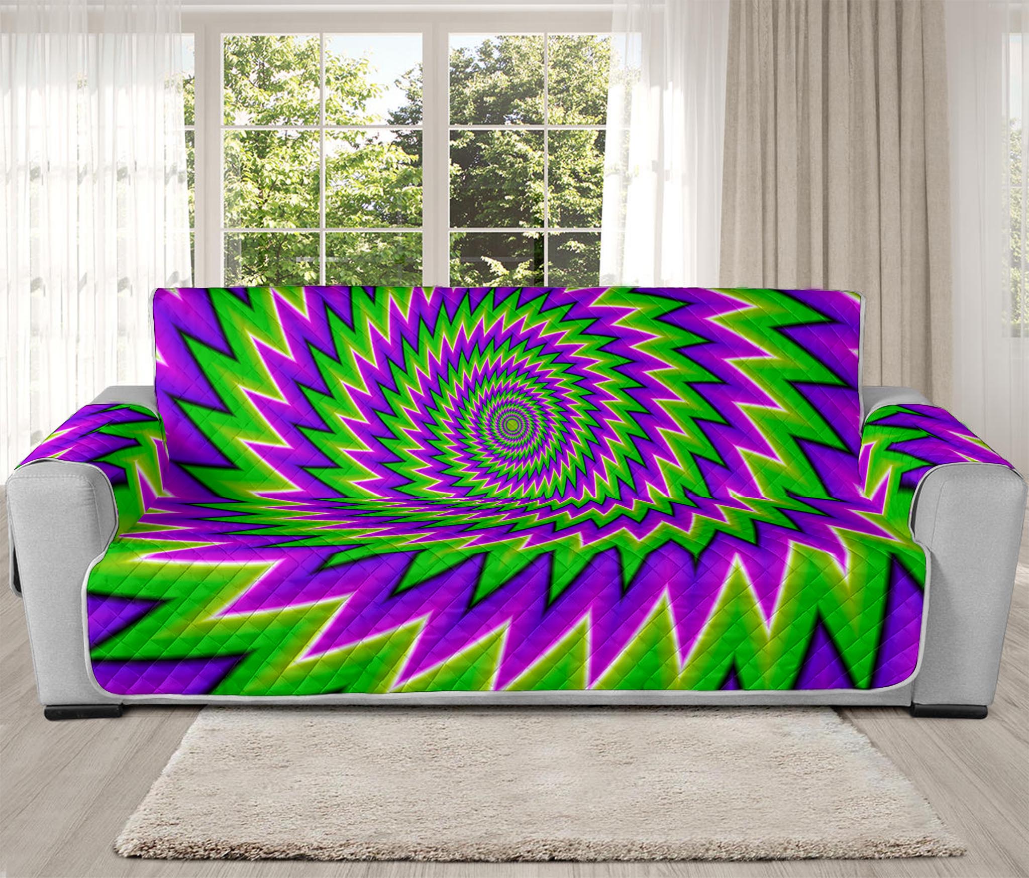 Green Spiral Moving Optical Illusion Oversized Sofa Protector