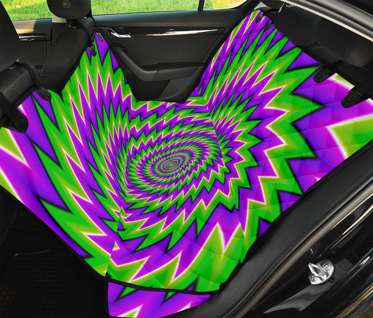 Green Spiral Moving Optical Illusion Pet Car Back Seat Cover