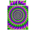 Green Spiral Moving Optical Illusion Quilt Bed Set