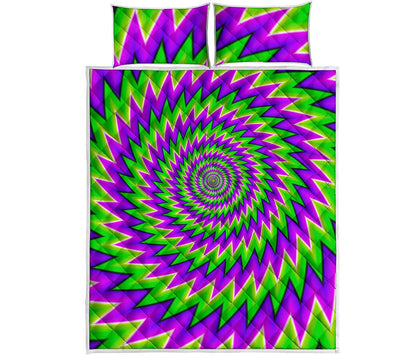 Green Spiral Moving Optical Illusion Quilt Bed Set
