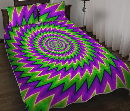 Green Spiral Moving Optical Illusion Quilt Bed Set
