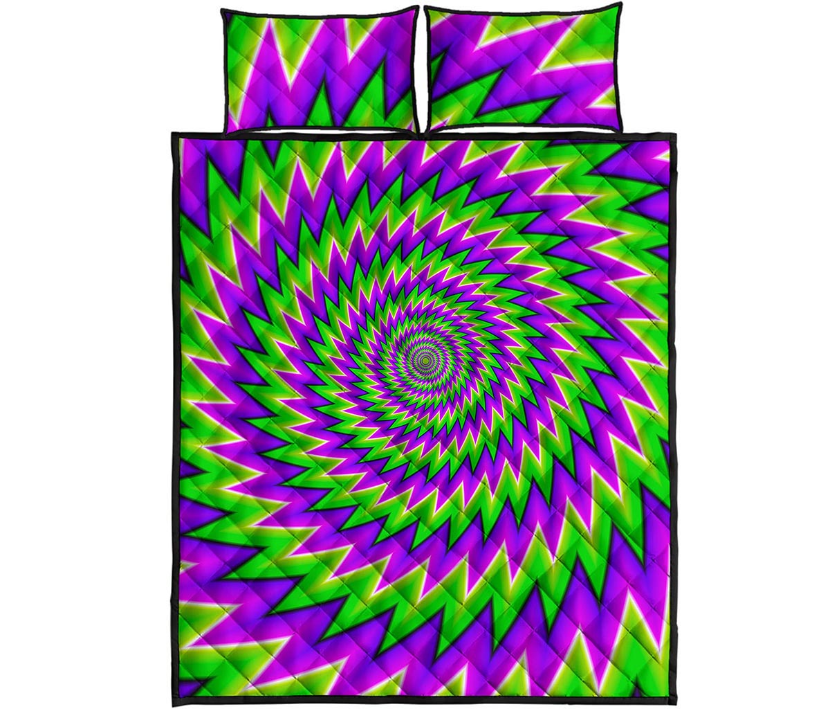 Green Spiral Moving Optical Illusion Quilt Bed Set