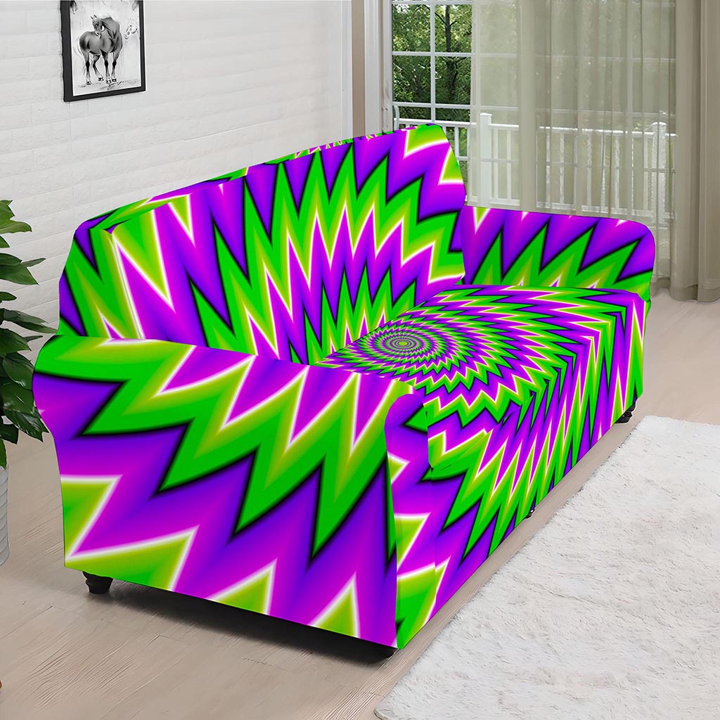 Green Spiral Moving Optical Illusion Sofa Cover
