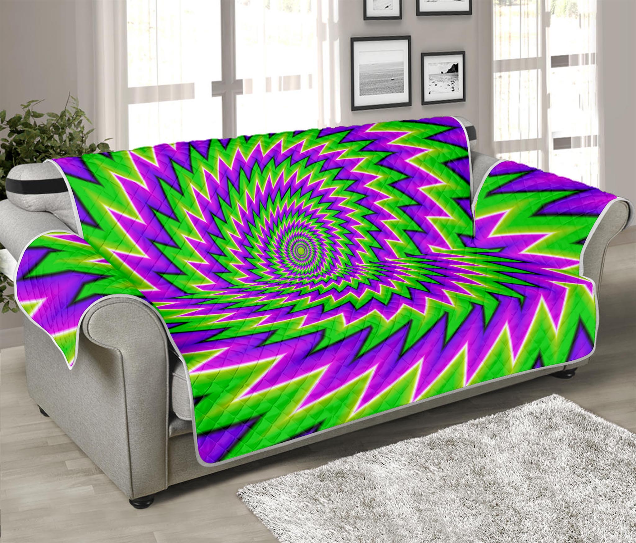 Green Spiral Moving Optical Illusion Sofa Protector