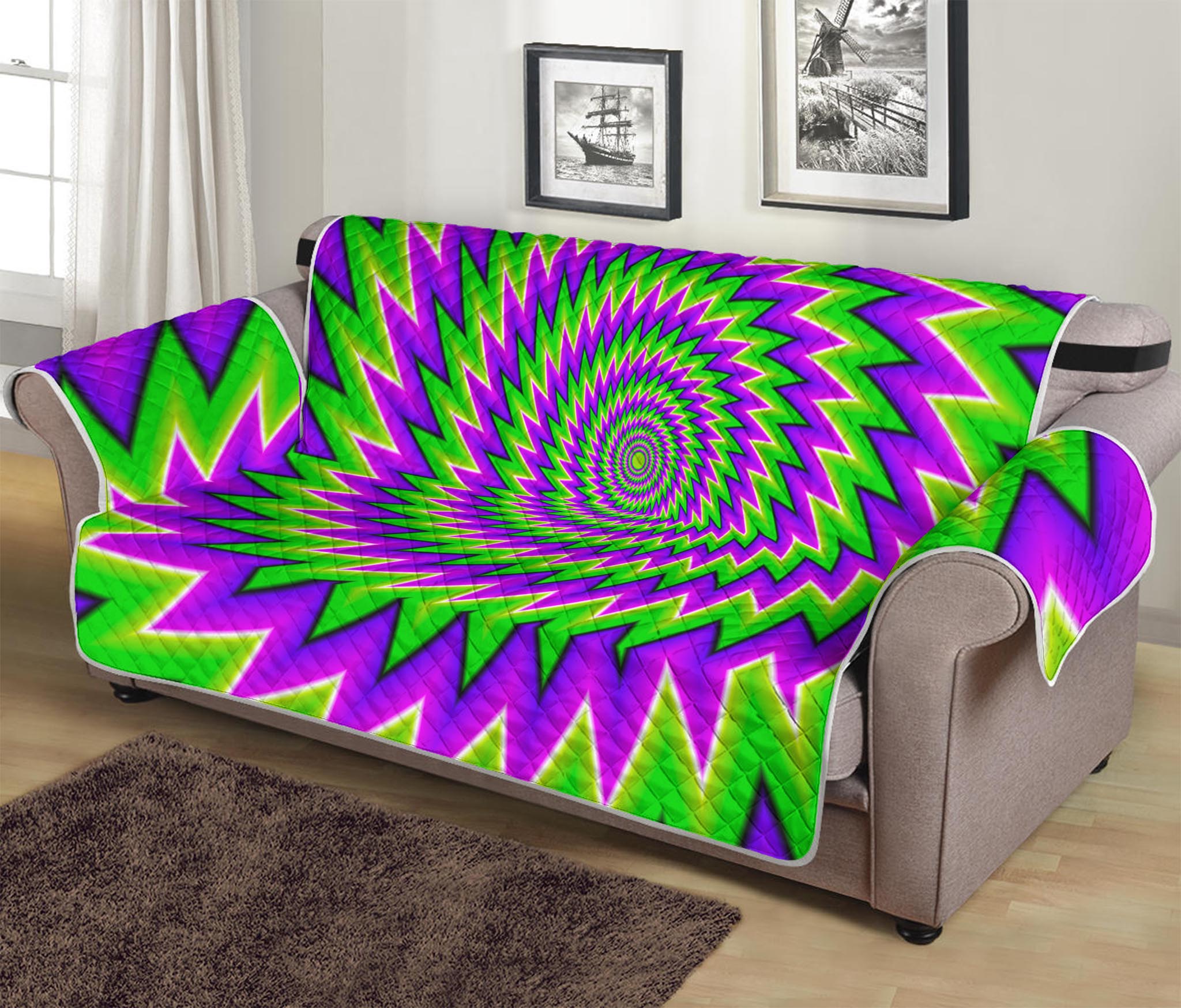 Green Spiral Moving Optical Illusion Sofa Protector