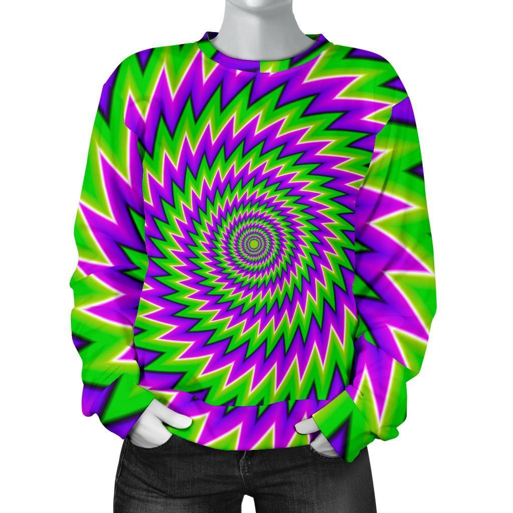 Green Spiral Moving Optical Illusion Women's Crewneck Sweatshirt GearFrost