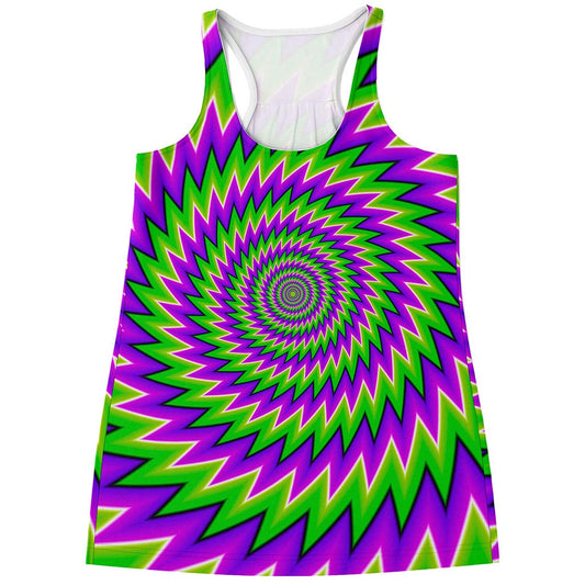 Green Spiral Moving Optical Illusion Women's Racerback Tank Top