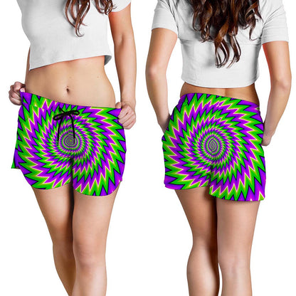 Green Spiral Moving Optical Illusion Women's Shorts