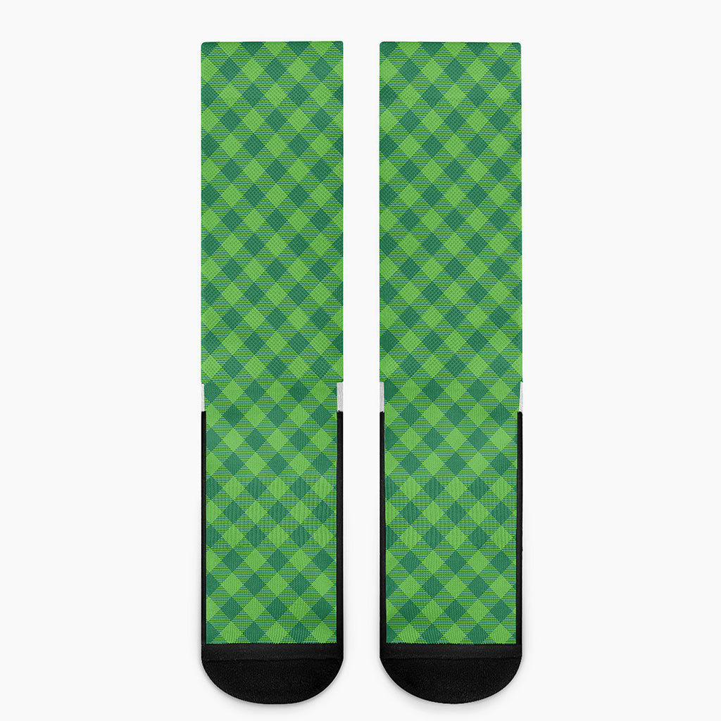 Green St. Patrick's Day Plaid Print Crew Socks