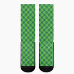 Green St. Patrick's Day Plaid Print Crew Socks