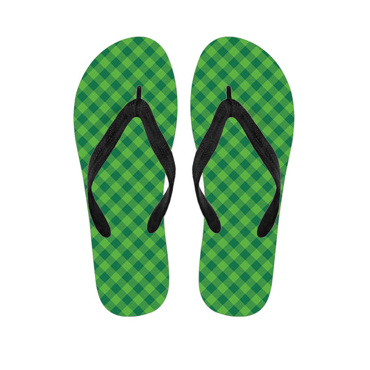 Green St. Patrick's Day Plaid Print Flip Flops