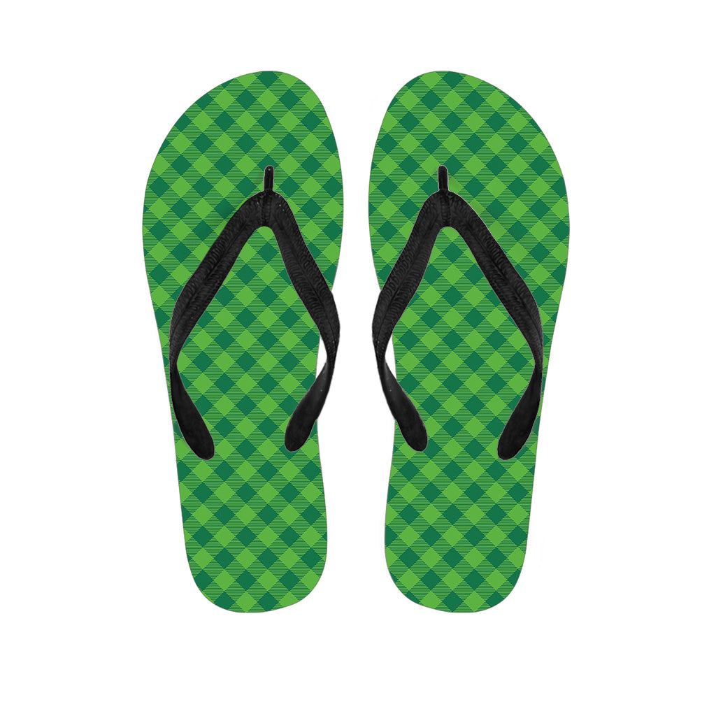 Green St. Patrick's Day Plaid Print Flip Flops
