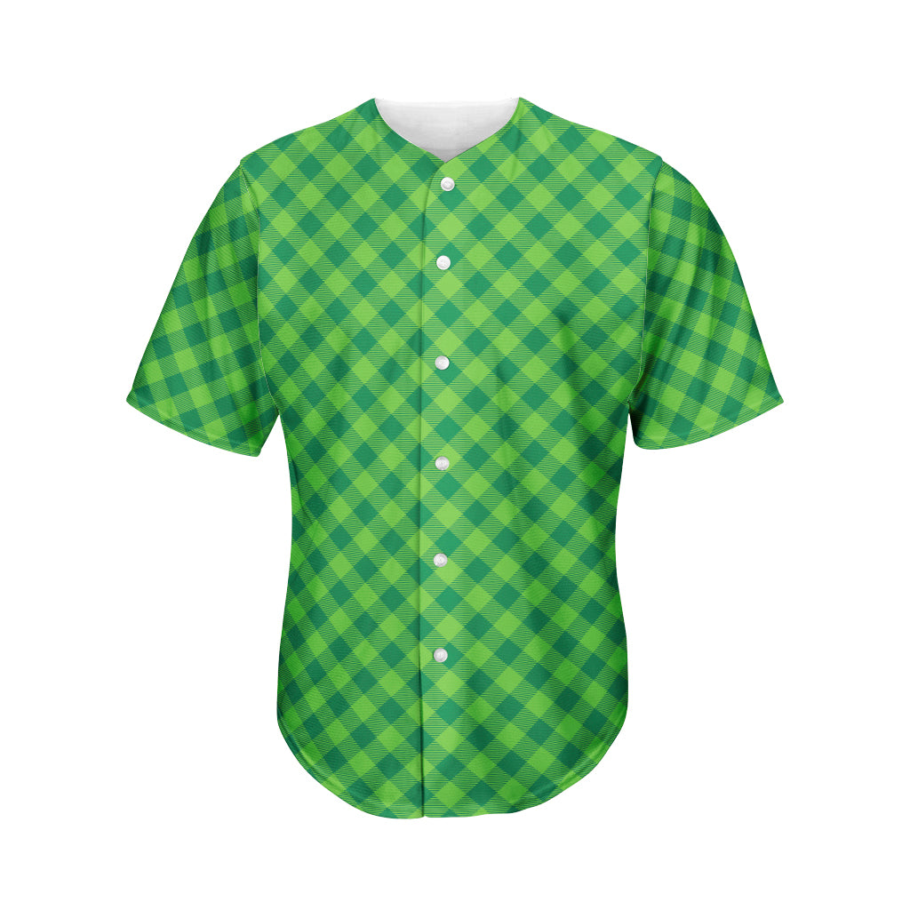 Green St. Patrick's Day Plaid Print Men's Baseball Jersey