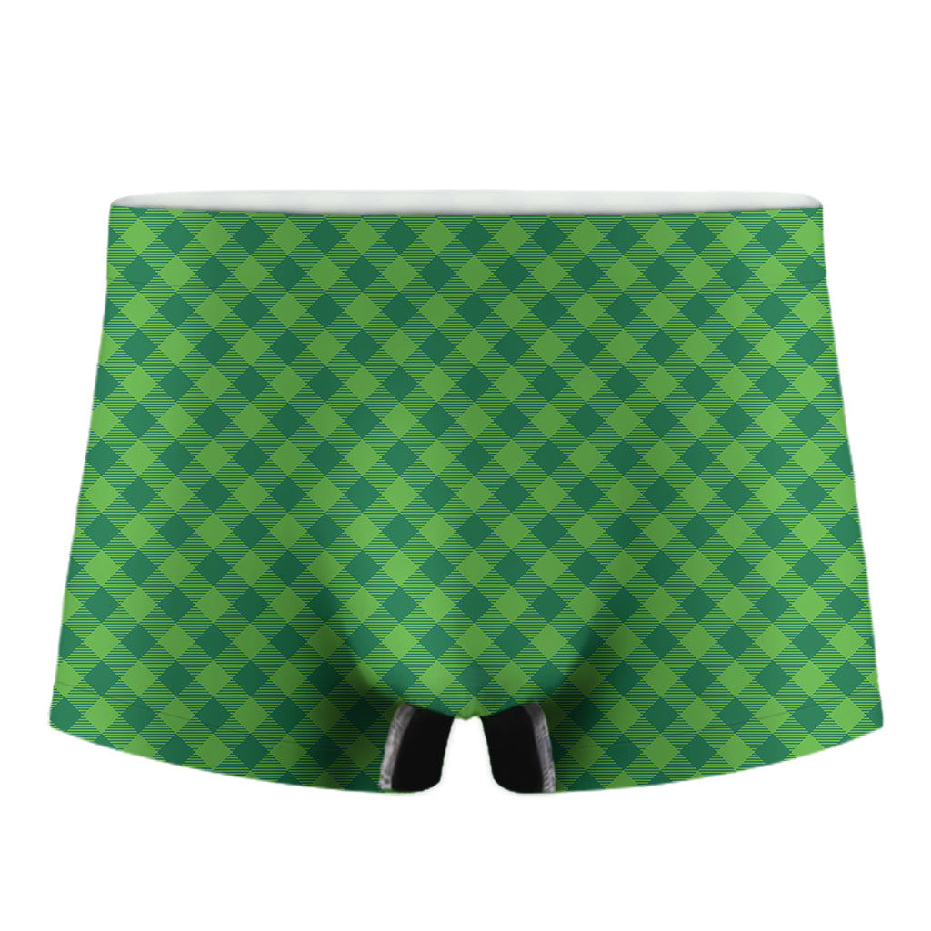 Green St. Patrick's Day Plaid Print Men's Boxer Briefs