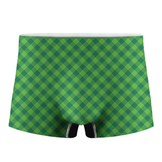 Green St. Patrick's Day Plaid Print Men's Boxer Briefs